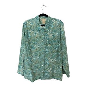Cotton Ginny Vintage Pearl Snap Paisley Button Down Shirt - Plus Size Large